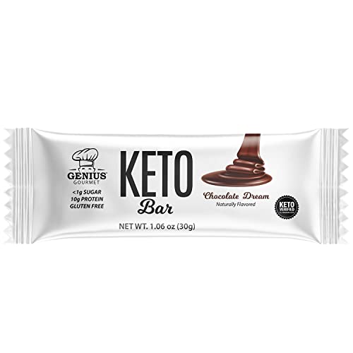 Genius Gourmet Gluten Free Keto Protein Bar, Chocolate Keto Snack Bars, Premium MCTs, Low Carb, Low Sugar (Chocolate Dream, 24 Count (Pack of 1))