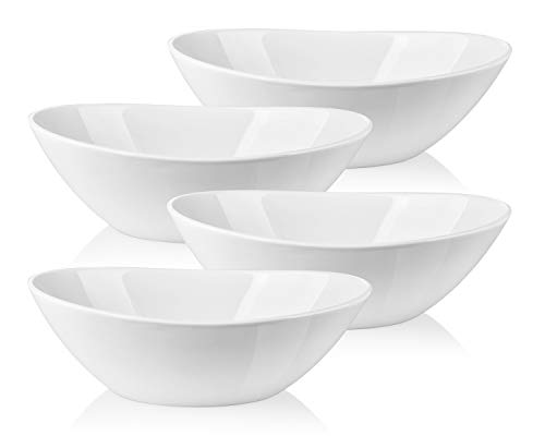 LIFVER 9' Serving Bowls for Wedding Decor, 36 OZ Porcelain Serving Dishes for Entertaining, Large Bowls Set for Soup Salad Side Dishes Pasta, Good Size for Dinner Party, Set of 4, White