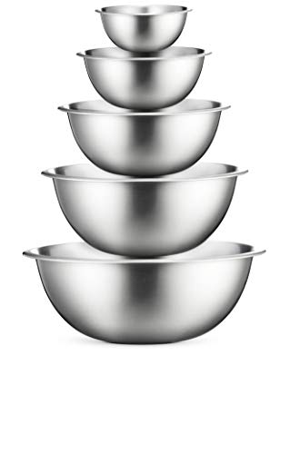 Stainless Steel Mixing Bowls (Set of 5) Stainless Steel Mixing Bowl Set - Easy To Clean, Nesting Bowls for Space Saving Storage, Great for Cooking, Baking, Prepping