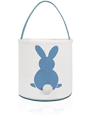 MONOBLANKS Easter Bunny Basket Bags for Kids Boys Girls, Rabbit Bucket Tote for Easter Egg Hunts Decorations Candy Gifts Storage (Blue)