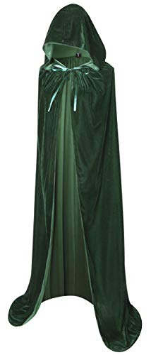 BIGXIAN Long Hooded Cloak Velvet Cape Witch Costume Halloween Costumes for Women Men (Dark Green, Large)