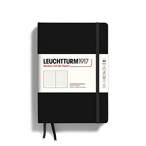 LEUCHTTURM1917 - Medium A5 Dotted Hardcover Notebook (Black) - 251 Numbered Pages
