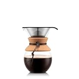 Bodum 34 oz Pour Over Coffee Maker, High-Heat Borosilicate Glass with Reusable Stainless Steel Filter and Cork Grip - Made in Portugal