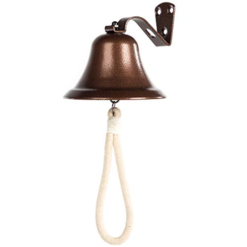 Hanging Dinner Bell Outdoor Bracket Mount Wall Indoor Rope Bell Ship/Boat/Nautical/Door/School/Reception/Home/Church Bell(Copper)