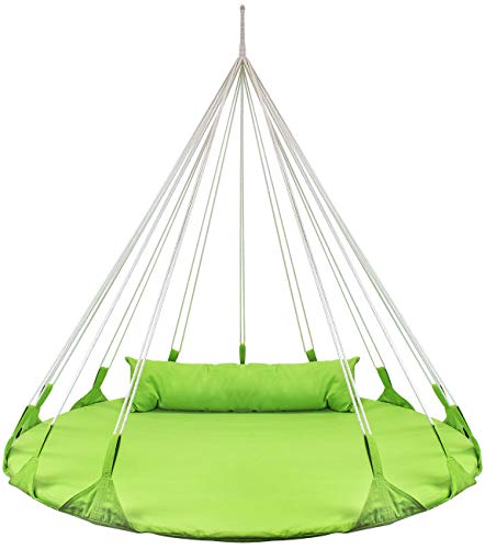 Sorbus 56' Stylish Hanging Swing Nest - Premium Cotton Double Hammock Daybed Saucer Swing Lounger - 264lbs Spinner Swing w/Pillow - Easy Setup Sturdy Tree Swing - for Indoor/Outdoor, Travel - Green