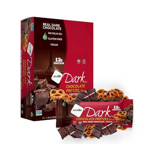 NuGo Dark Chocolate Pretzel, 12g Vegan Protein, 200 Calories, Gluten Free, 1.76 Ounce (Pack of 12)