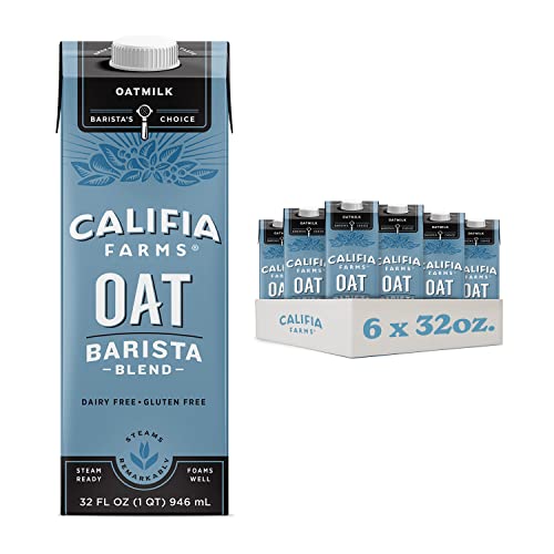 Califia Farms - Oat Barista Blend Oat Milk, 32 Oz (Pack of 6), Shelf Stable, Dairy Free, Plant Based, Vegan, Gluten Free, Non GMO, High Calcium, Milk Frother, Creamer, Oatmilk