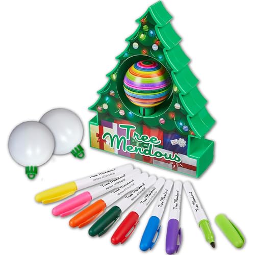 The Treemendous Ornament Decorator Christmas Tree Decorating Kit - Includes Christmas Tree DIY Ornament Decorating Spinner Arts and Crafts Kit and 8 Colorful Quick Drying Markers [Cap Colors May Vary]