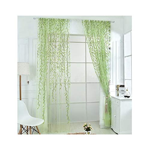 Ufurty Rely2016 2 Pieces Willow Window Curtain Voile Tulle Room Salix Leaf Sheer Gauze Curtain Voile Panel Drapes Curtain Green Color for Living Room, Bedroom, Balcony (100 x 270cm)