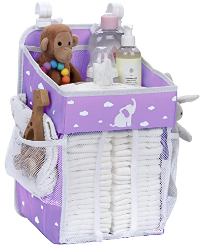 CRADLE STAR Hanging Diaper Caddy - Baby Shower Gifts Diaper Organizer for Changing Table - Hold 50+ Diapers - Nursery Baby Essentials for Newborn - Purple - 17x9x9 inches