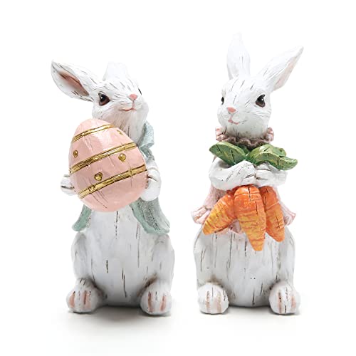 Hodao Easter Bunny Decorations Spring Home Decor Bunny Figurines(Easter White Rabbit 2pcs)
