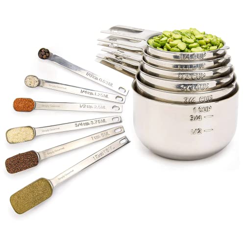Simply Gourmet Measuring Cups and Spoons Set of 12 Stainless Steel for Cooking & Baking