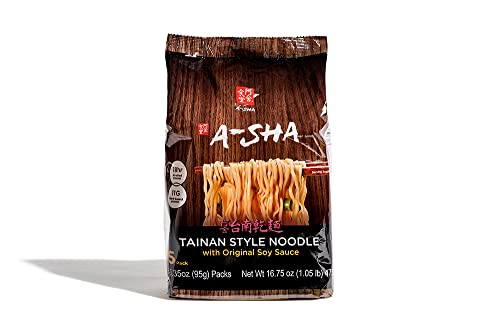 A-SHA Healthy Ramen Noodles, Tainan Noodles with Original Sauce, Vegetarian Noodles, Curly, Thin Noodles, 1 Bag, 5 Servings