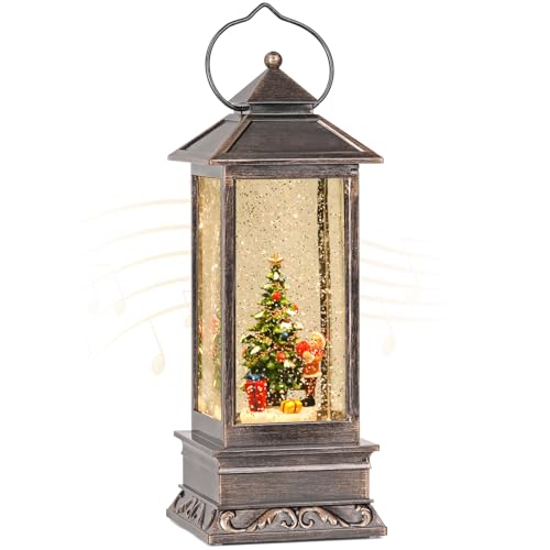 12 Inch Snow Globe Christmas, Glitter Lighted Christmas Lantern with Music, USB and Battery Operated Snow Globes Decorations Indoor for Home, Christmas Decor Gift (Christmas Tree and Gift)