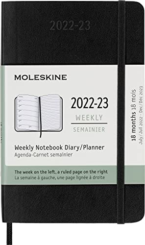Moleskine 2023 Weekly Notebook Planner, 18M, Pocket, Black, Soft Cover (3.5 x 5.5)