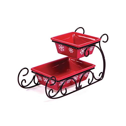Santa Sleigh 2 Tiered Serving Tray (Ceramic) Christmas Party Decor