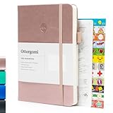 Bullet Dot Journal | A5 Notebook – Hardcover Vegan Grid Journal | 100GSM Paper | 6 Journal Stencils, 140 Stickers, Inner Pocket, Elastic Closure, Pen Holder, Bookmark | The Essential (Rose Gold)
