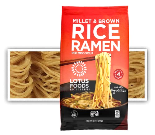 Lotus Foods Millet & Brown Rice Ramen Miso Soup, Gluten-Free, 2.8 Oz, 10 Pack, Ramen Noodle Soup