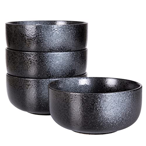 S&Q'S CERAMICS Soup Bowls - 36 Ounce Ceramic Bowl Set, Kitchen Bowls for Large Cereal, Noodle, Soup, Breakfast, Microwave and Dishwasher Safe, [Set of 4], Black and Grey