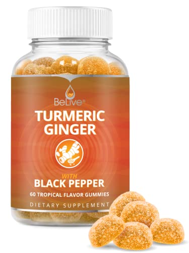 BeLive Turmeric Curcumin with Black Pepper & Ginger - 60 Gummies I Turmeric and Ginger Supplement for Immune Support, Healthy Skin and Fights Inflammation, Vegan Joint Supplement - Tropical Flavor