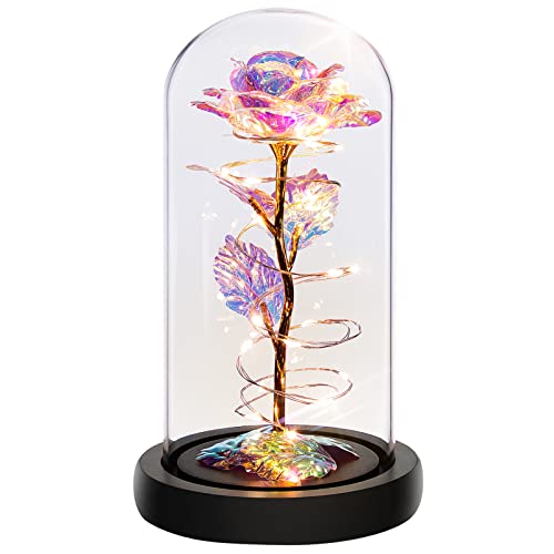 Childom Birthday Gifts for Women,Rose Flower Gifts for Mom from Daughter,Mothers Day Rose Gifts for Her,Colorful Rainbow Light Up Rose in A Glass Dome,Mom Gifts,Graduation Gifts for Wife Anniversary