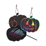 Neliblu Halloween Scratch Art Trick or Treat Paper Crafts Kit Bulk Pack of Halloween Pumpkins with Magic Rainbow Colors - 24 Pumpkin Ornaments, 24 Scratch Sticks, 24 Ribbons