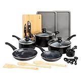Ecolution Easy Clean Ceramic Nonstick Cookware Set, Dishwasher Safe Kitchen Pots and Pans Set, Comfort Grip Handle, Even Heating, Ultimate Food Release, 26-Piece, Black