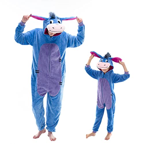 COSUSKET Fitted Unisex Adult Bear Onesie Pajamas, Halloween Flannel Women's Cosplay Animal One Piece Costume Blue