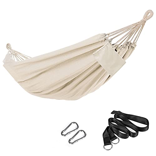 SONGMICS Double Hammock, 98.4 x 59.1 Inches, 660 lb Load Capacity, with Compression Bag, Mounting Straps, Carabiners, for Terrace, Balcony, Garden, Outdoor, Camping, Beige UGDC15M
