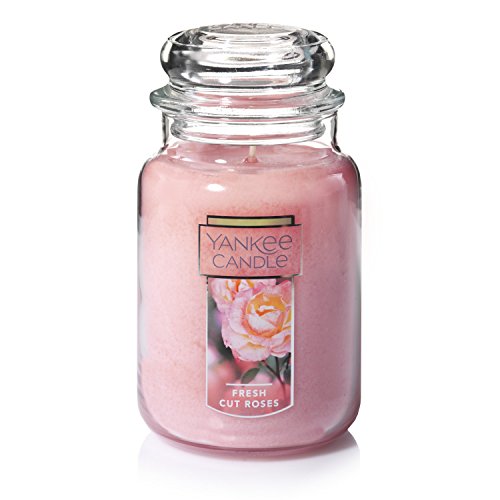 Yankee Candle Fresh Cut Roses Scented, Classic 22oz Large Jar Single Wick Candle, Over 110 Hours of Burn Time