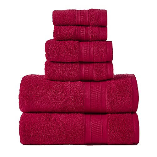TRIDENT Soft and Plush, 100% Cotton, Highly Absorbent, Bathroom Towels, Super Soft, 6 Piece Towel Set , Towel Sets for College Dorm , Christmas Red