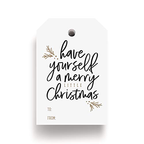 Bliss Collections Merry Little Christmas Tags, Pack of 50, Gold and Black, Holiday ’Tis The Season Events, Parties and Celebrations - Great for Seasonal Favors