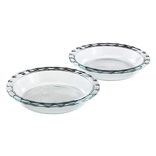 Pyrex Easy Grab Glass Pie Plate Set of Two | 9.5 Inch Reusable Pie Baking Plates | Doesn’t Absorb Odors, Stains, or Flavors | Microwave, Dishwasher, Freezer, and Oven Safe | Proudly Made in the USA
