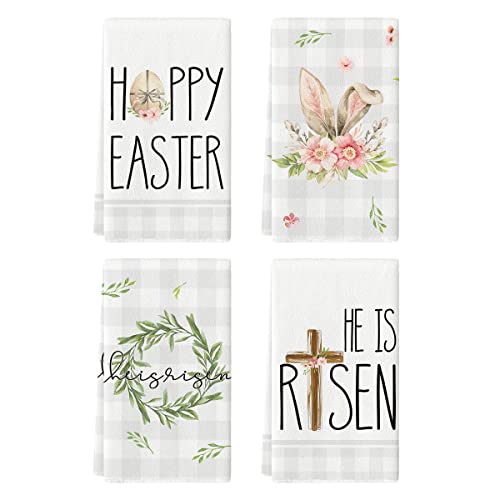 Artoid Mode Easter Rabbit Eggs Kitchen Dish Towels, 18 x 26 Inch Seasonal Spring Tulip Flower Wreath Ultra Absorbent Drying Cloth Tea Towels for Cooking Baking Set of 4