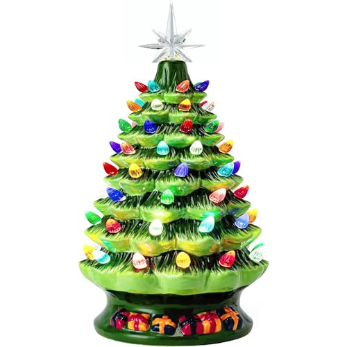 Joiedomi 15' Tabletop Prelit Ceramic Christmas Tree with 70 Multicolor Lights, Hand-Painted Ceramic Tabletop Christmas Tree for Christmas Holiday Indoor Decorations