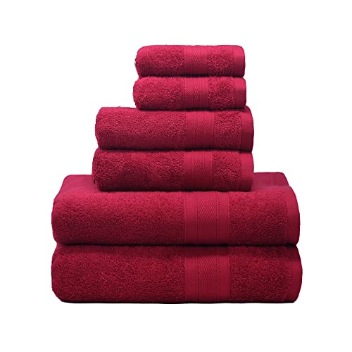 TRIDENT Luxury 6 Piece Bath Towel Set, 2 Large Bath Towels 2 Hand Towels 2 Washcloths, 100% Pure Indian Cotton Towels for Bathroom, Soft Plush and Absorbent Towels, Christmas Red Towel Sets