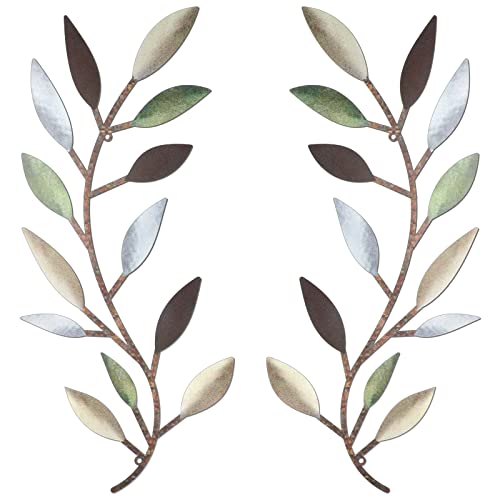 Zhengmy 2 Pieces Metal Tree Leaf Wall Decor Vine Olive Branch Leaf Wall Art Wrought Iron Scroll Above The Bed, Living Room, Outdoor Decoration (Colorful)