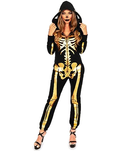 Tipsy Elves Women's Halloween Costume Gold Skeleton Jumpsuit Size X-Small