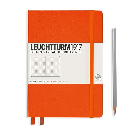 LEUCHTTURM1917 - Notebook Hardcover Medium A5-251 Numbered Pages for Writing and Journaling (Orange, Dotted)