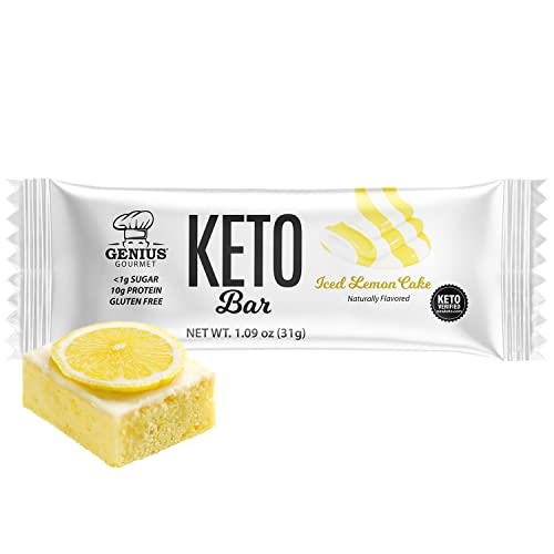 Genius Gourmet Gluten Free Keto Protein Bar, All Natural Keto Bars, Premium MCTs, Low Carb, Low Sugar (Iced Lemon Cake, 12 Count (Pack of 1))