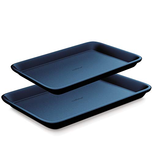 Non-Stick Cookie Sheet Baking Pans - 2-Pc. Professional Quality Kitchen Cooking Non-Stick Bake Trays w/ Blue Diamond Coating Inside & Outside, Dishwasher Safe - NutriChef, One Size