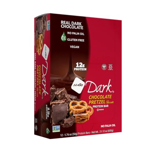NuGo Dark Chocolate Pretzel, 12g Vegan Protein, 200 Calories, Gluten Free, 1.76 Ounce (Pack of 12)