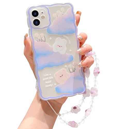ZSYTZL Compatible with iPhone 11 Case Cute Cartoon Cloud Little Bear Rabbit with Cute Chain Design for Women Girls Aesthetic Kawaii Slim Soft TPU Transparent Case for iPhone 11-Cloud