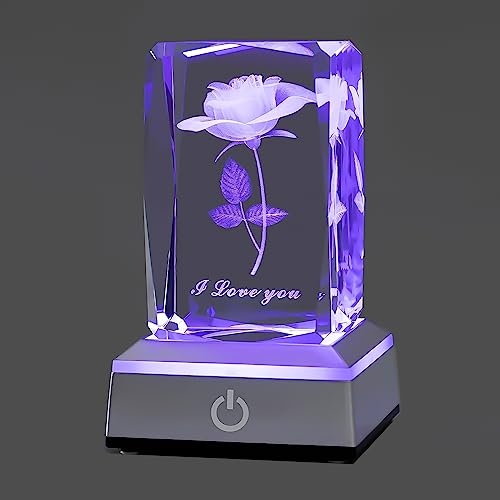 hochance 3D Rose Crystal Multicolor Nightlight - I Love You Decolamp - Perfect Valentines Day Gift Ideas for Her My Girlfriend Wife Mom - Unique Anniversary Birthday Presents