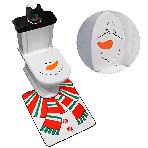 D-FantiX 4-Piece Snowman Santa Toilet Seat Cover and Rug Set Red Christmas Decorations Bathroom 2023