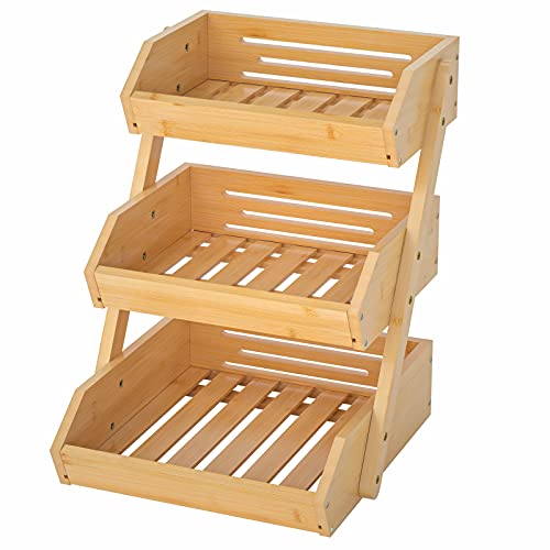 G.a HOMEFAVOR Bamboo Fruit Basket, Fruit Organizer for Kitchen Counter, Vegetable Storage Stand, 15 mm Thickness (Self-assembly)
