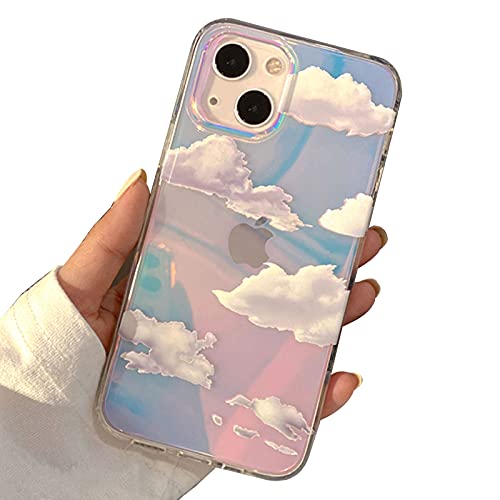 I-MGAE-IN-AR Cute Clear Crystal Designed for iPhone 13 Case 6.1 inch 2021 Released,Shockproof Protective Phone Cases Slim Cover for White Cloud Aesthetic Glitter Design for Women,Girls
