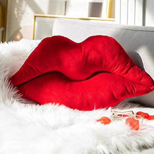 Ashler 3D Lips Throw Pillows Smooth Soft Velvet Insert Included, Lip Shaped Pillow for Bed Living Room, New Red, 24 X 12 inches
