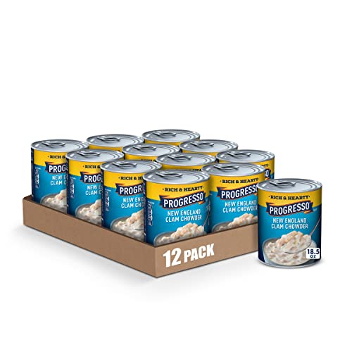 Progresso New England Clam Chowder Soup, Rich & Hearty Canned Soup, Gluten Free, 18.5 oz (Pack of 12)