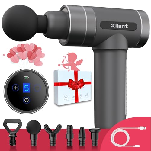 Xllent Massage Gun Deep Tissue - Gifts for Dad,Fathers Day Dad Gifts from Daughter Wife,Portable Super Quiet Electric Massager - Fathers Day,Birthday Gifts for Dad Men(Gray)